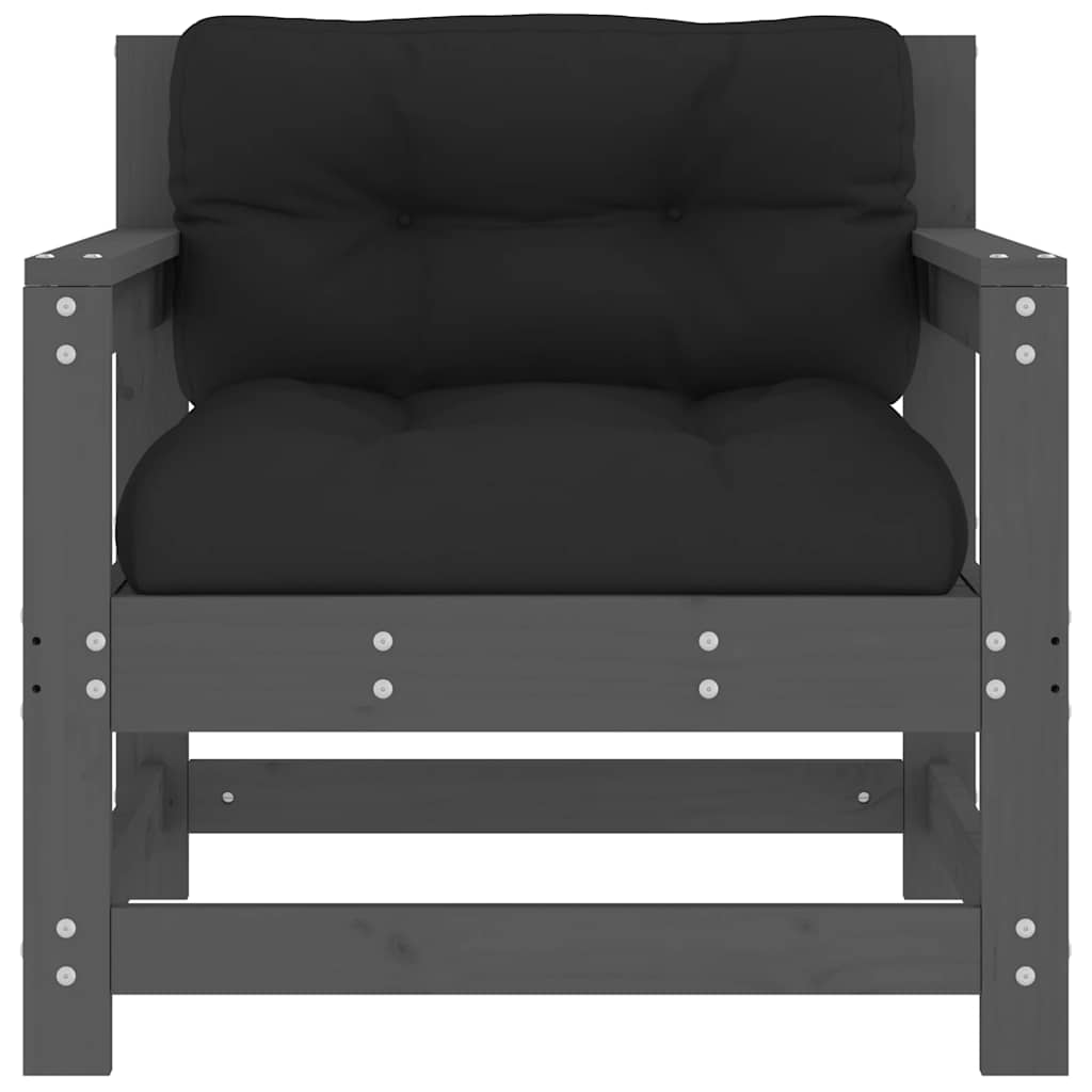 Garden Chairs with Cushions 2 pcs Grey Solid Wood Pine